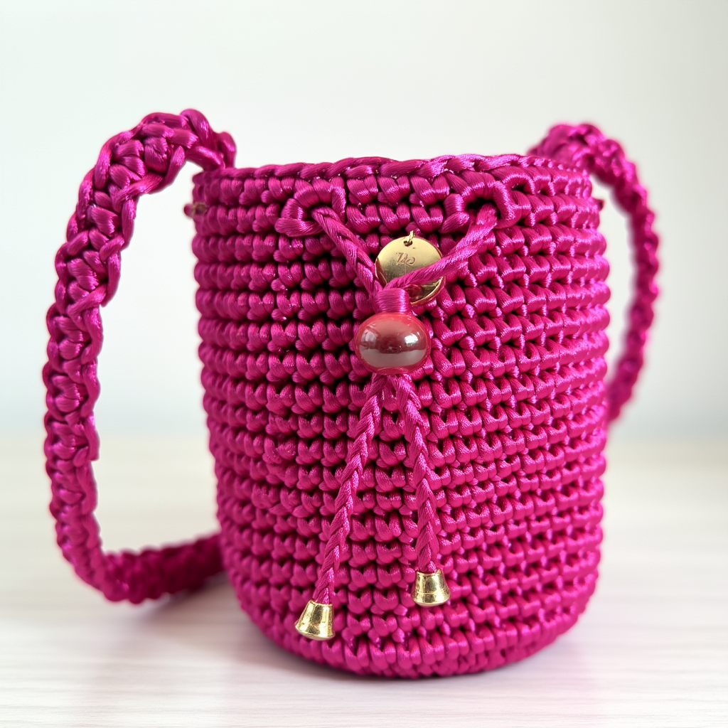 Bolso mochila color fucsia vibrante, tejido artesanal con cierre ajustable – Domenechsa Mochilas
