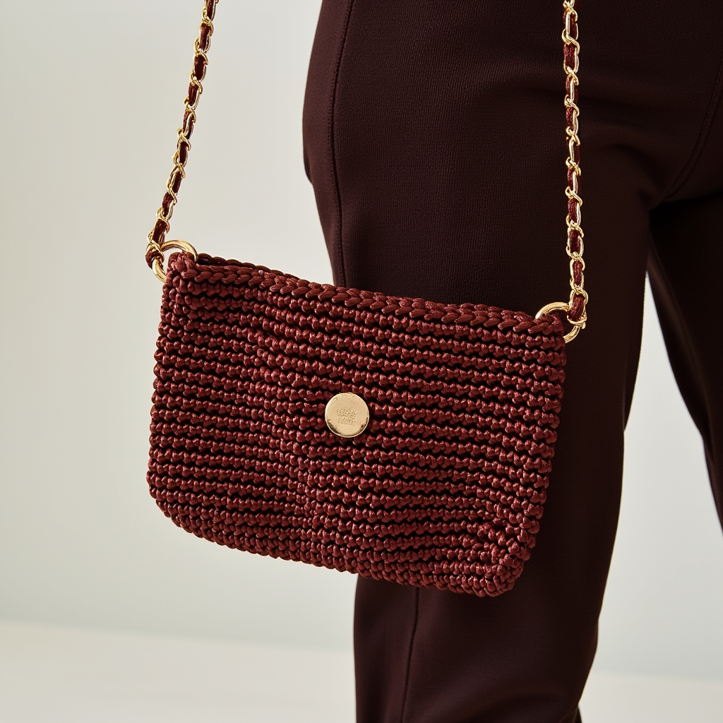 Diseño sofisticado de bolso burdeos hecho a mano.