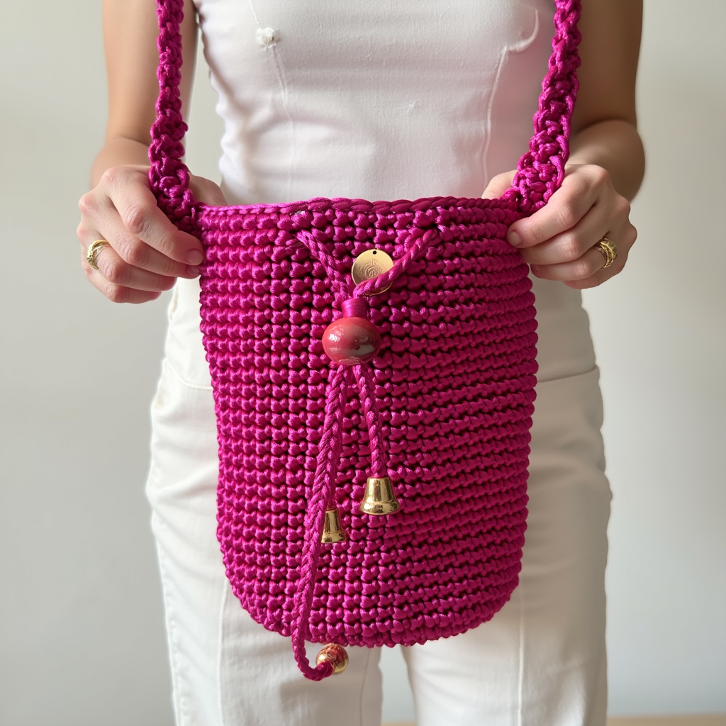 Mochila artesanal para mujer en tono fucsia, con tiras tejidas y diseño chic – Domenechsa Mochilas
